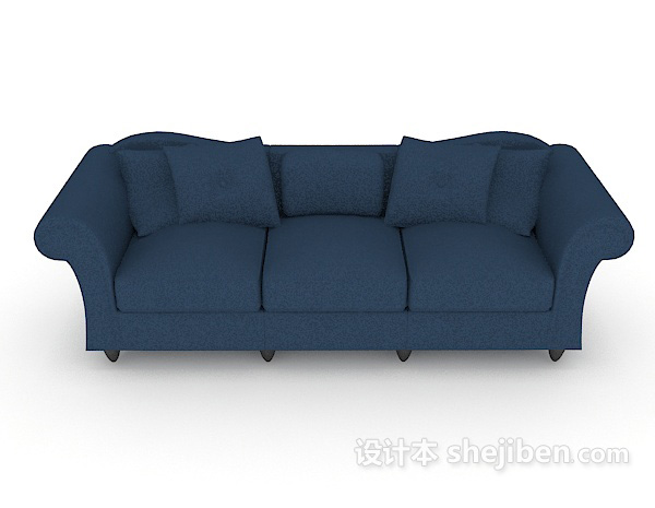 现代风格家居蓝色三人沙发3d模型下载