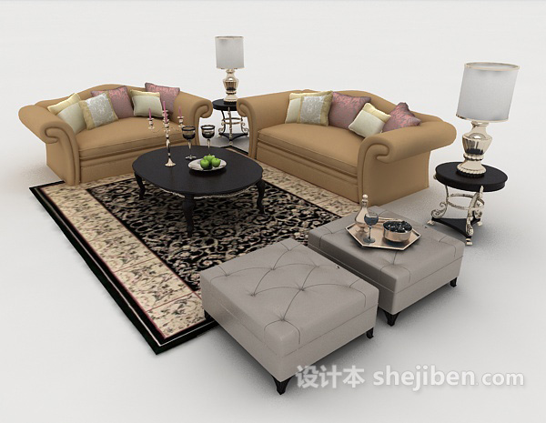 家居简约黄棕色组合沙发3d模型下载