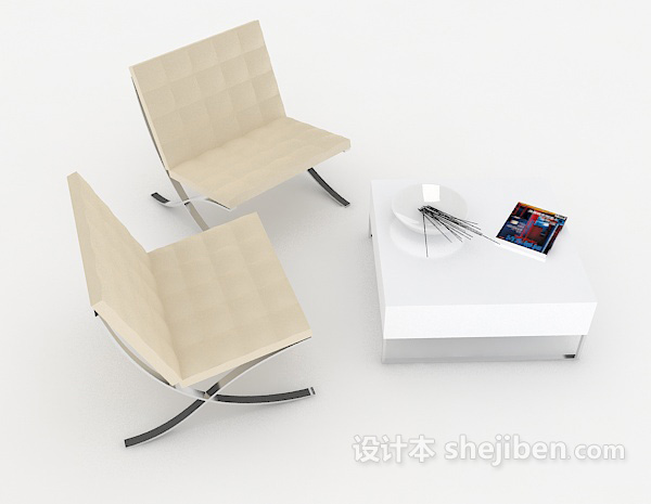 现代风格现代简约浅色桌椅组合3d模型下载