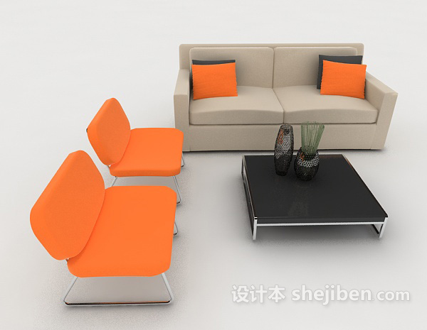 设计本个性撞色桌椅组合3d模型下载