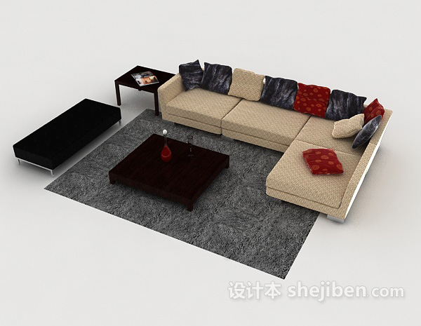 免费新中式家居简约组合沙发3d模型下载