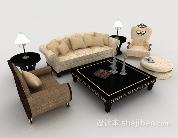 免费家居木质组合沙发3d模型下载