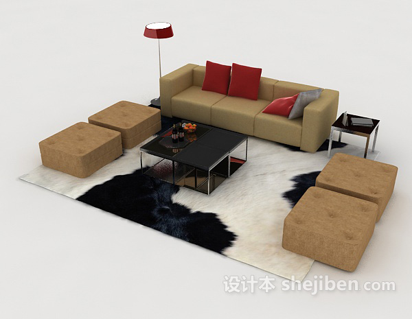 免费现代家具黄棕色组合沙发3d模型下载