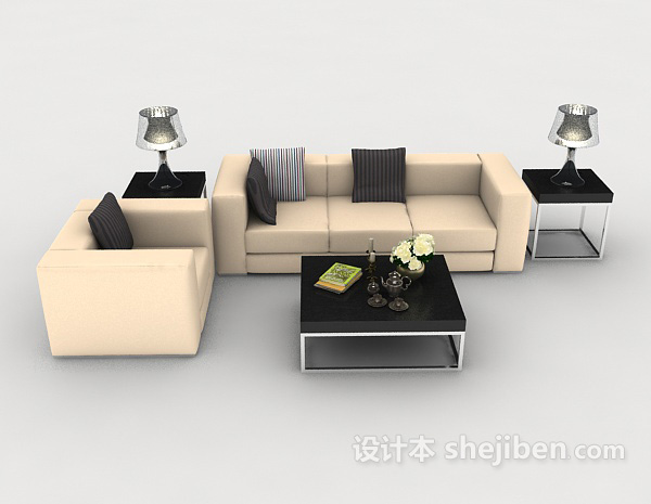 现代风格家居简约米黄色组合沙发3d模型下载