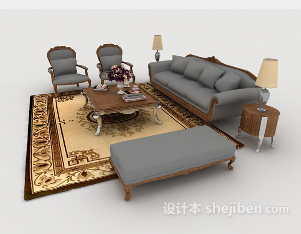 设计本高档沙发茶几组合3d模型下载