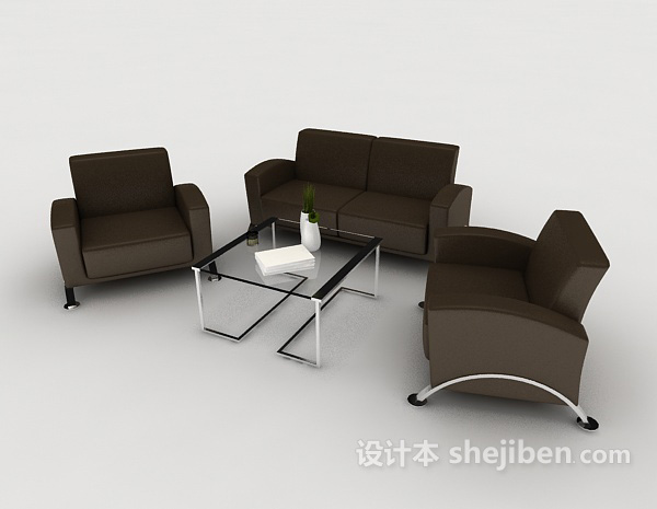商务深棕色组合沙发3d模型下载