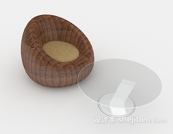 现代休闲棕色桌椅组合3d模型下载
