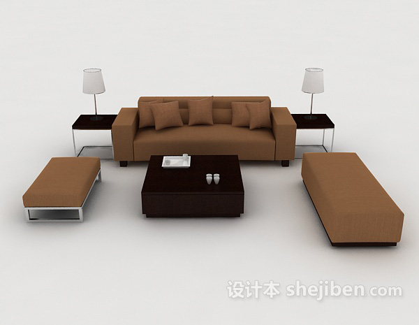现代风格现代简约棕色休闲组合沙发3d模型下载