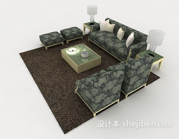 设计本简约花纹组合沙发3d模型下载