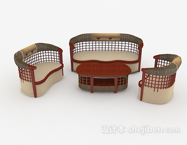 其它个性休闲木质组合沙发3d模型下载