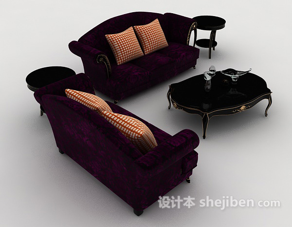 欧式深紫色组合沙发3d模型下载