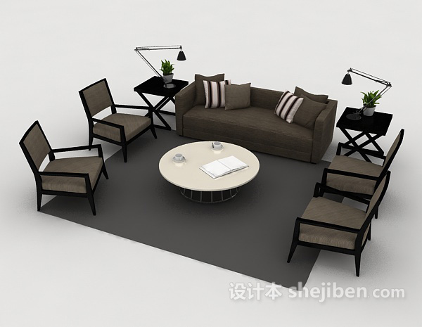 现代风格简约灰棕色组合沙发3d模型下载