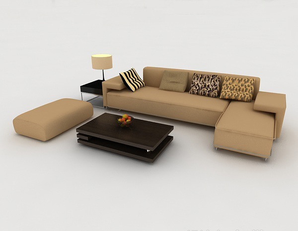 免费家居简约棕色休闲组合沙发3d模型下载