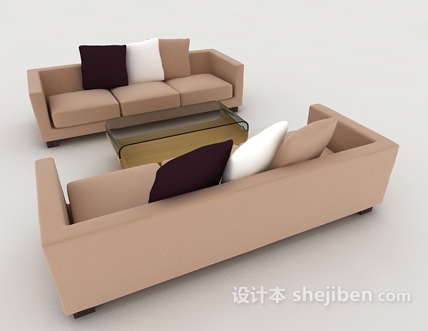 设计本休闲简约棕色组合沙发3d模型下载
