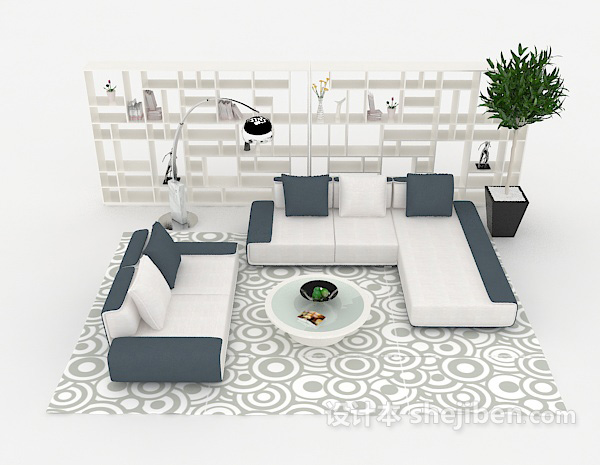 现代风格淡雅蓝白组合沙发3d模型下载