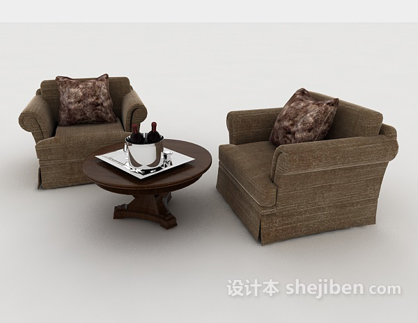 家居棕色单人沙发组合3d模型下载