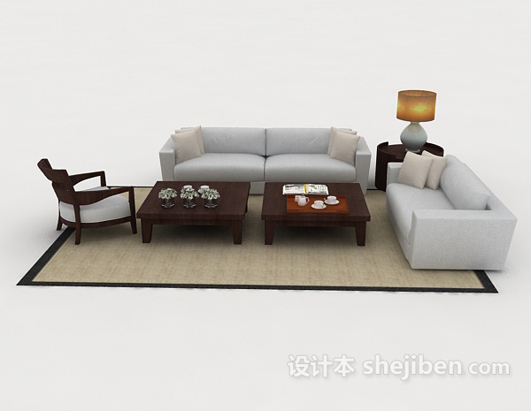 现代风格家居简约木质灰色组合沙发3d模型下载