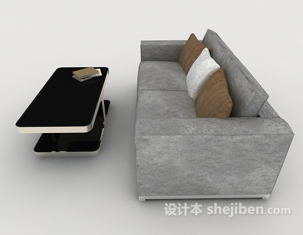 设计本商务灰色简单双人沙发3d模型下载
