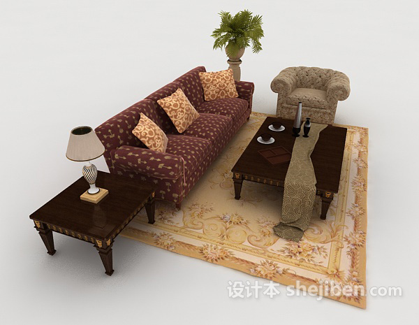 免费木质混搭组合沙发3d模型下载