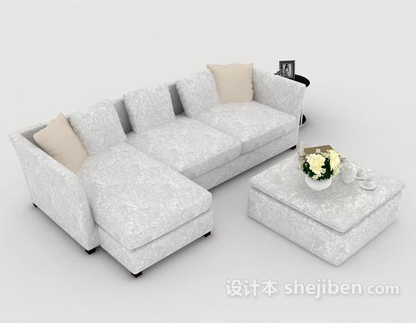 家居灰色花纹多人沙发3d模型下载