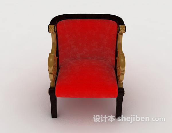 中式风格中式红色单人沙发3d模型下载