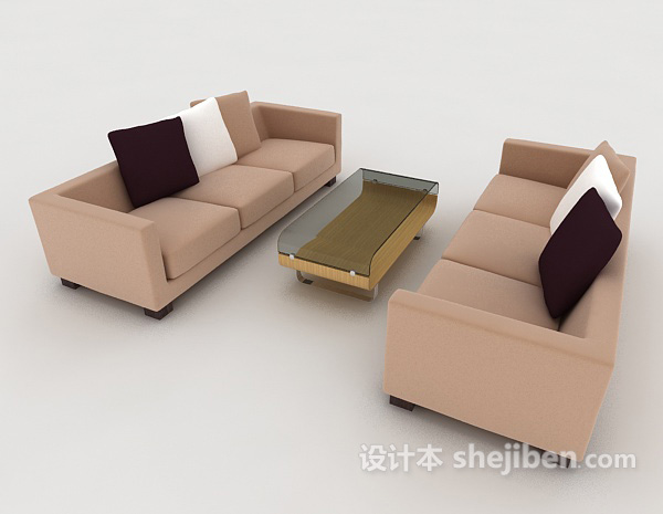 免费休闲简约棕色组合沙发3d模型下载