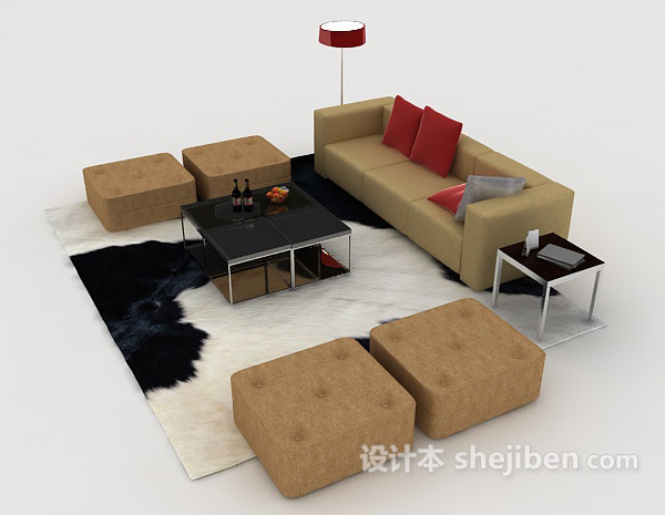 设计本现代家具黄棕色组合沙发3d模型下载