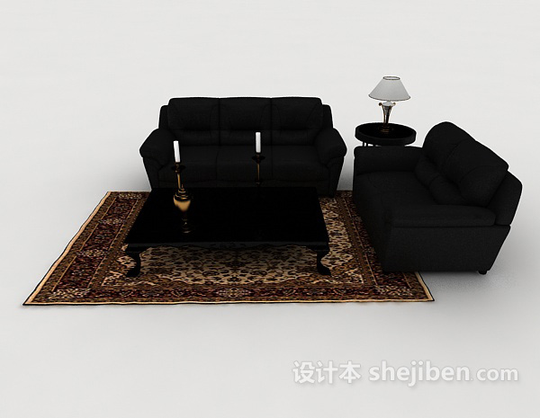 现代风格商务简约黑色组合沙发3d模型下载