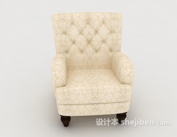 欧式风格米白色单人沙发3d模型下载