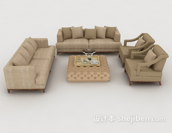 现代风格家居简约浅棕色组合沙发3d模型下载