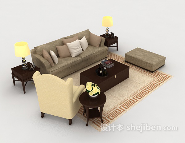 现代木质家居棕色组合沙发3d模型下载