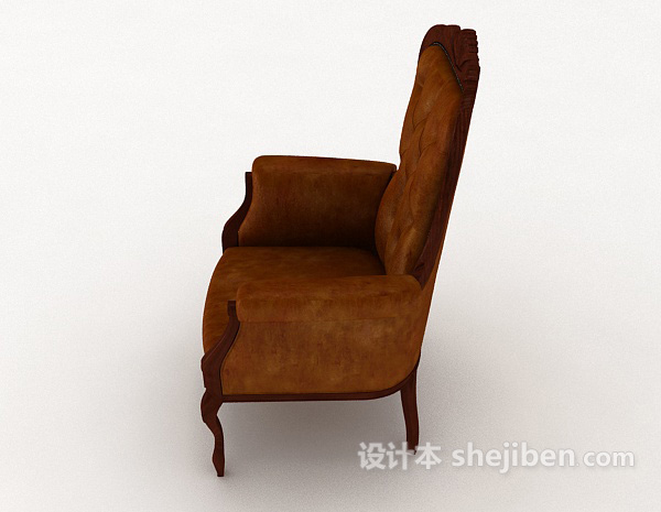 设计本欧式皮质棕色单人沙发3d模型下载