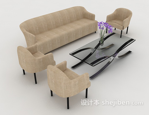 休闲简约浅棕色组合沙发3d模型下载