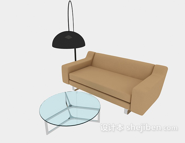 棕色简单双人沙发3d模型下载