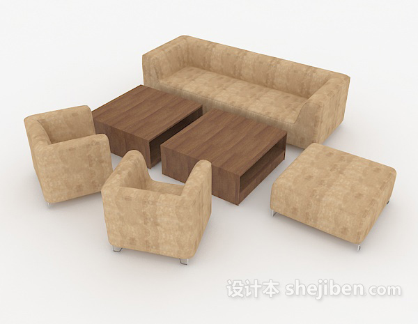 免费棕色简约木质组合沙发3d模型下载
