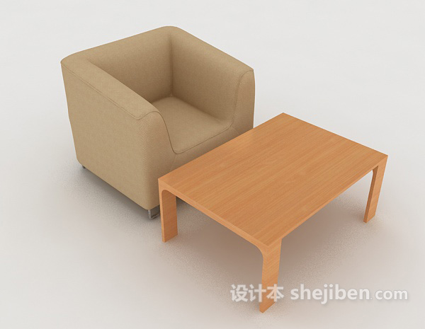 现代浅棕色木质单人沙发3d模型下载