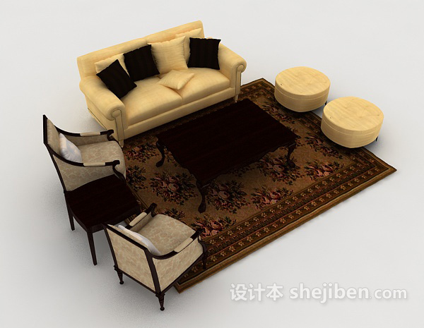简洁欧式组合沙发3d模型下载