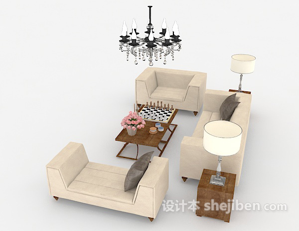 设计本简约家居米黄色组合沙发3d模型下载