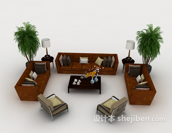 现代风格深棕色组合沙发3d模型下载
