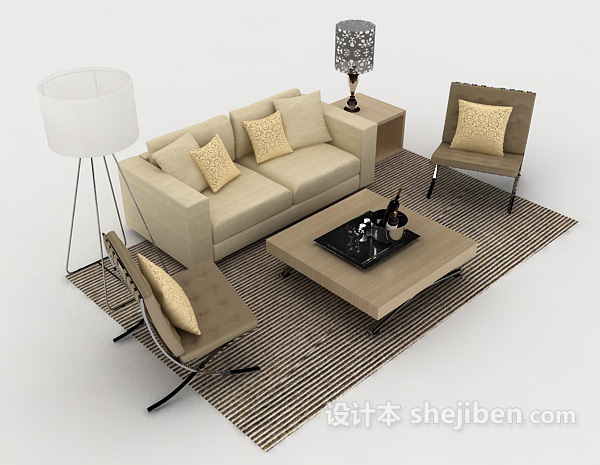 现代家居简约浅棕色组合沙发3d模型下载