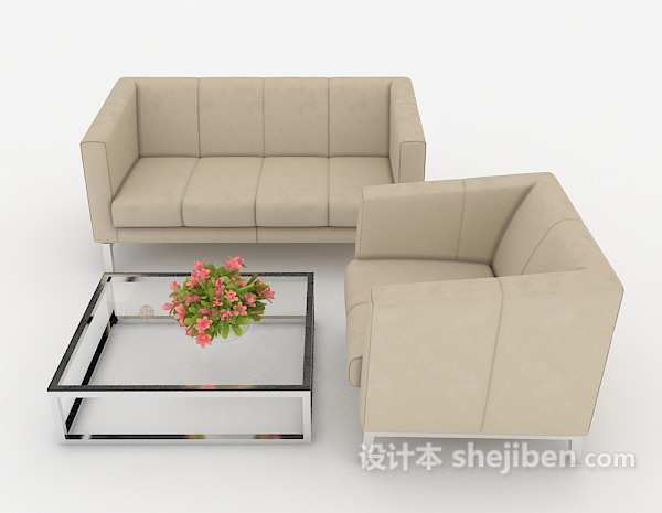 设计本浅棕色商务组合沙发3d模型下载
