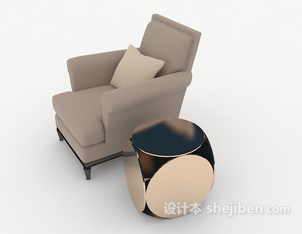 设计本现代灰色简约单人沙发3d模型下载