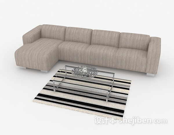 灰棕色简约多人沙发3d模型下载