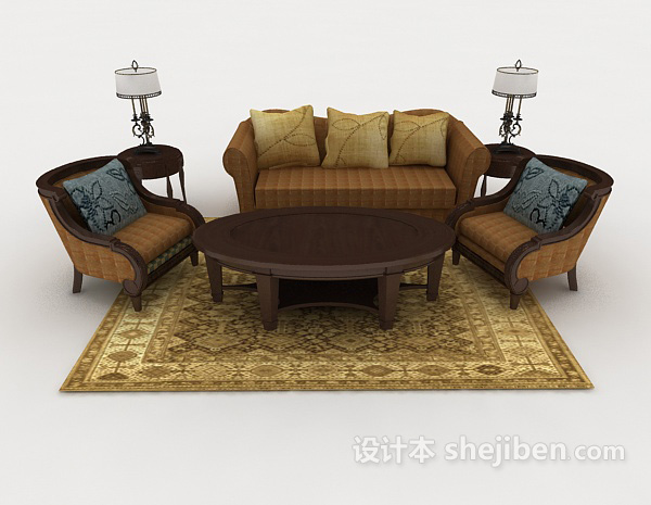 现代风格休闲家居木质棕色组合沙发3d模型下载
