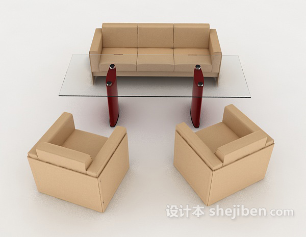 现代风格棕色商务组合沙发3d模型下载