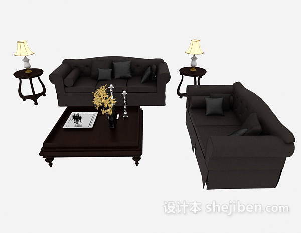 现代风格简约家居黑色组合沙发3d模型下载