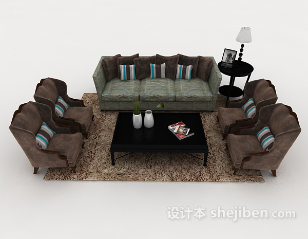 现代风格深色系家居组合沙发3d模型下载