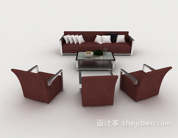 现代风格现代简约暗红色组合沙发3d模型下载