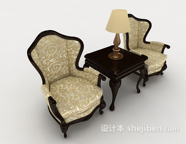 设计本中式复古木质桌椅组合3d模型下载