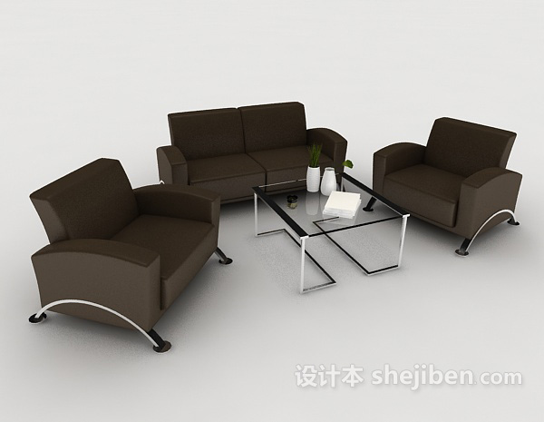 现代风格商务深棕色组合沙发3d模型下载